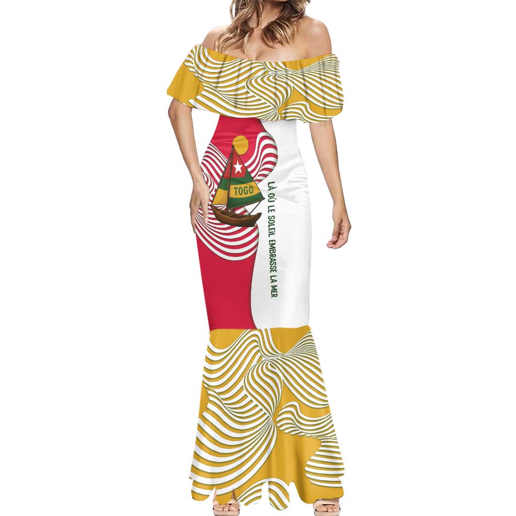 Lome Togo Mermaid Dress with Sailboat and Sunset – Where the Sun Kisses the Sea