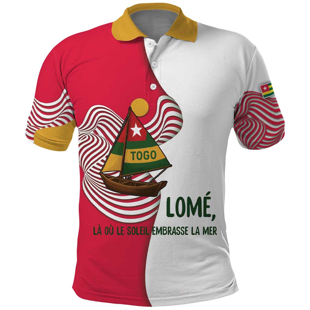 Lome Togo Polo Shirt with Sailboat and Sunset – Where the Sun Kisses the Sea