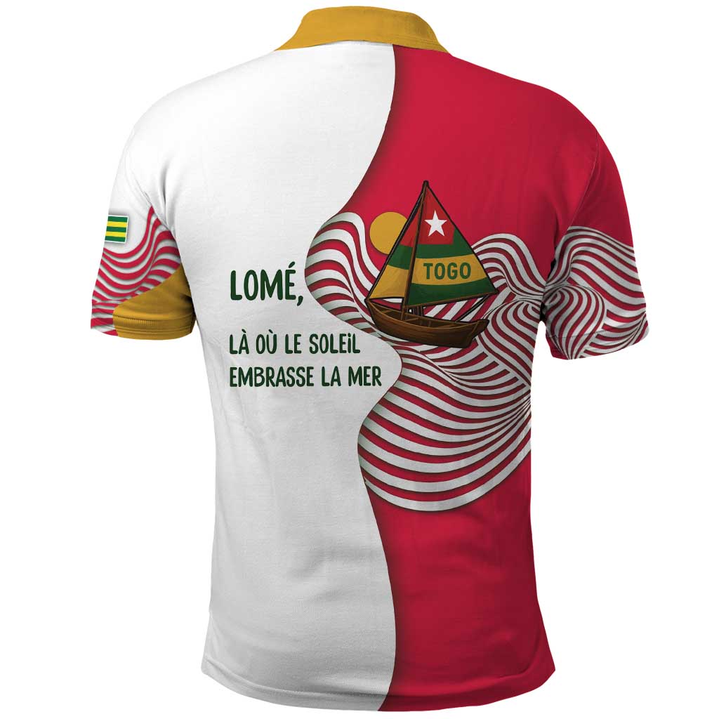 Lome Togo Polo Shirt with Sailboat and Sunset – Where the Sun Kisses the Sea