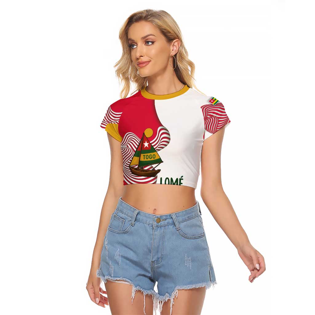 Lome Togo Raglan Cropped T Shirt with Sailboat and Sunset – Where the Sun Kisses the Sea