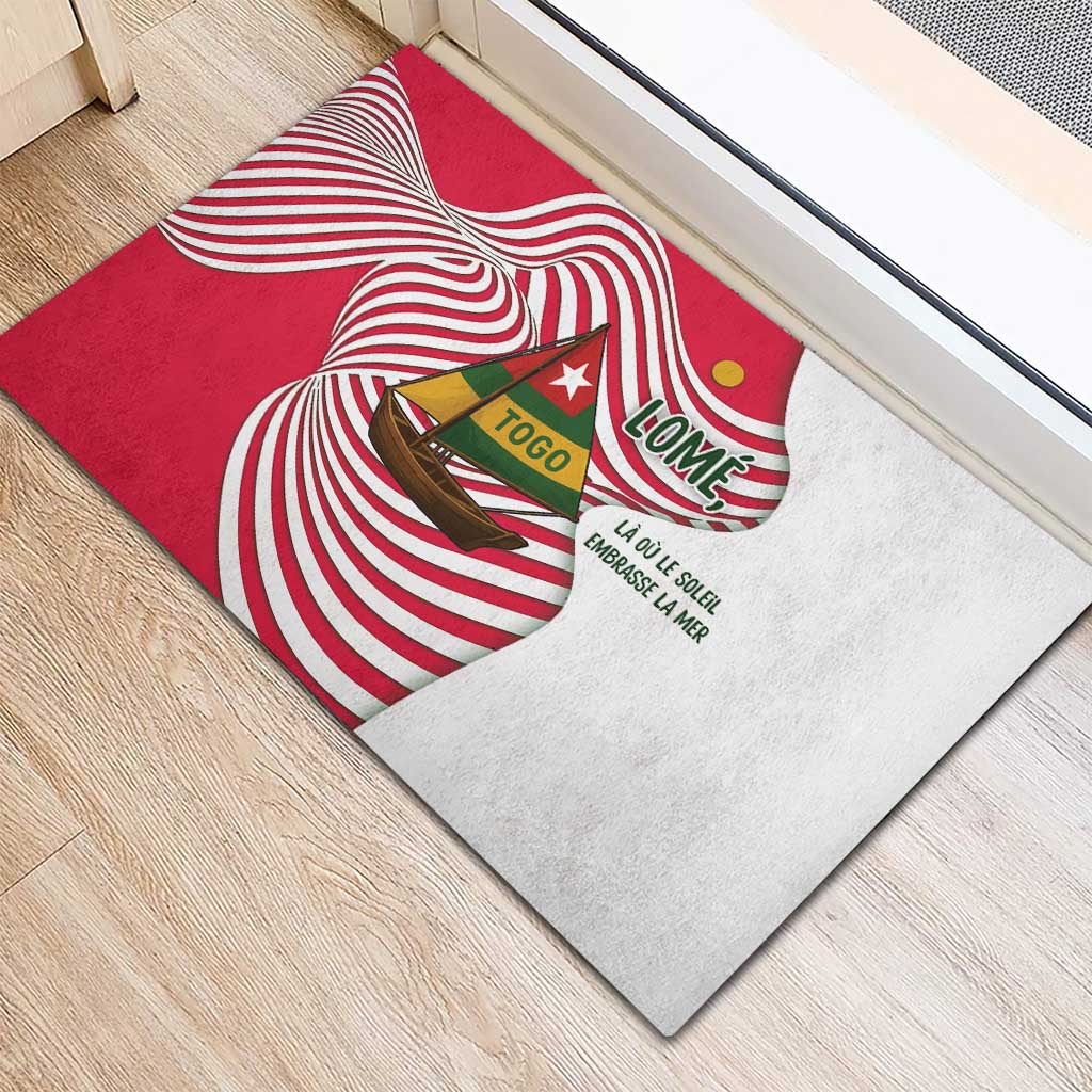 Lome Togo Rubber Doormat with Sailboat and Sunset – Where the Sun Kisses the Sea