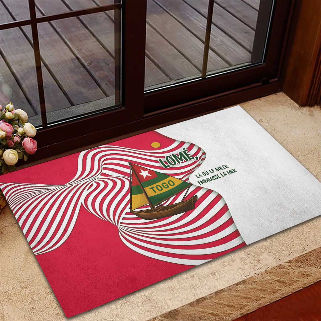 Lome Togo Rubber Doormat with Sailboat and Sunset – Where the Sun Kisses the Sea