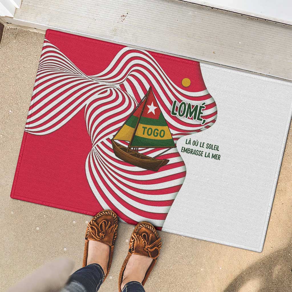 Lome Togo Rubber Doormat with Sailboat and Sunset – Where the Sun Kisses the Sea
