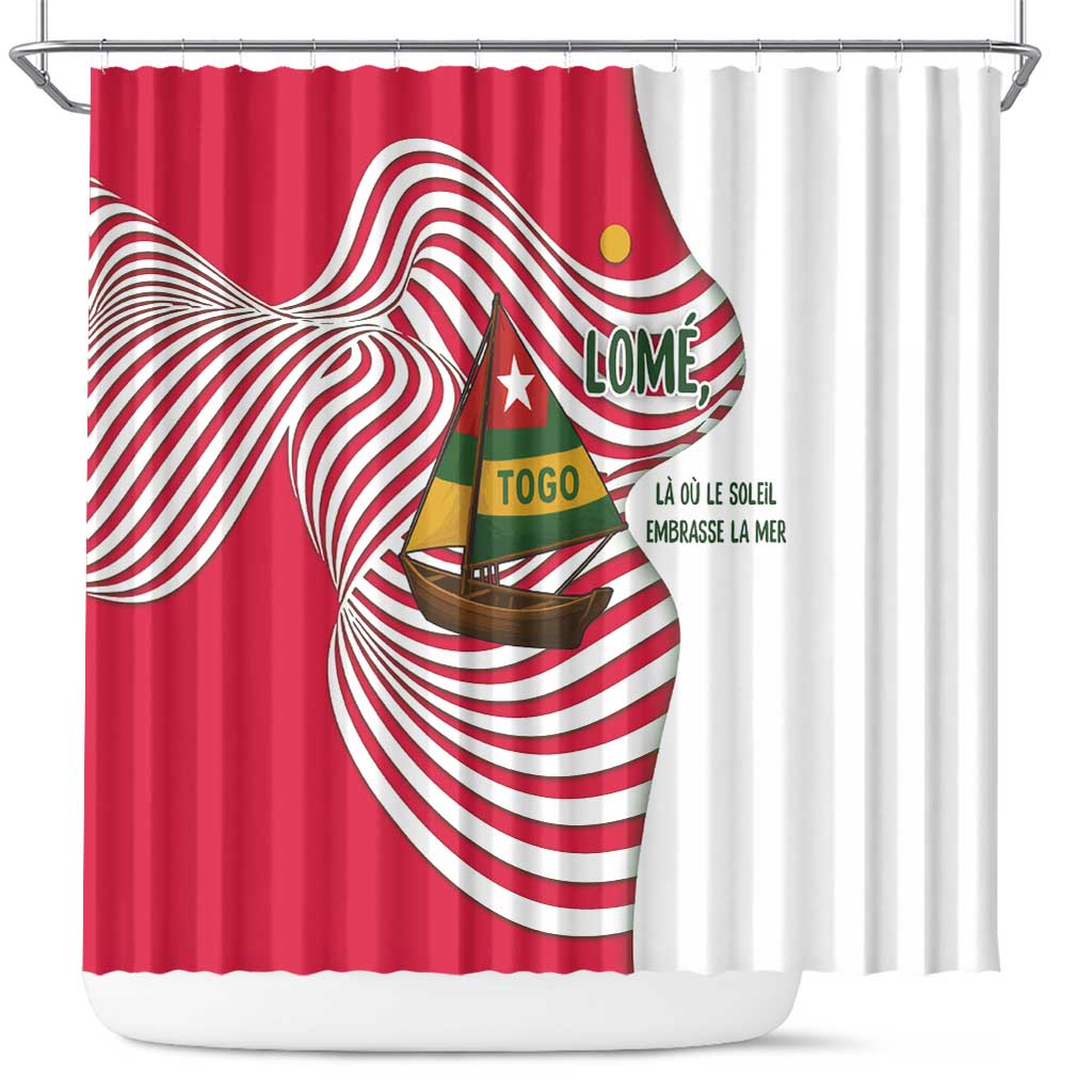 Lome Togo Shower Curtain with Sailboat and Sunset – Where the Sun Kisses the Sea