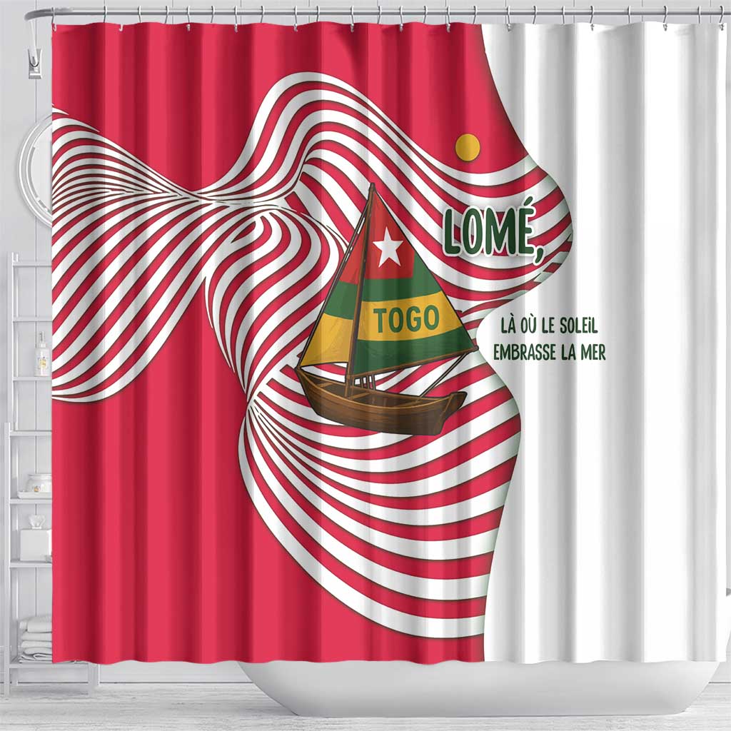 Lome Togo Shower Curtain with Sailboat and Sunset – Where the Sun Kisses the Sea