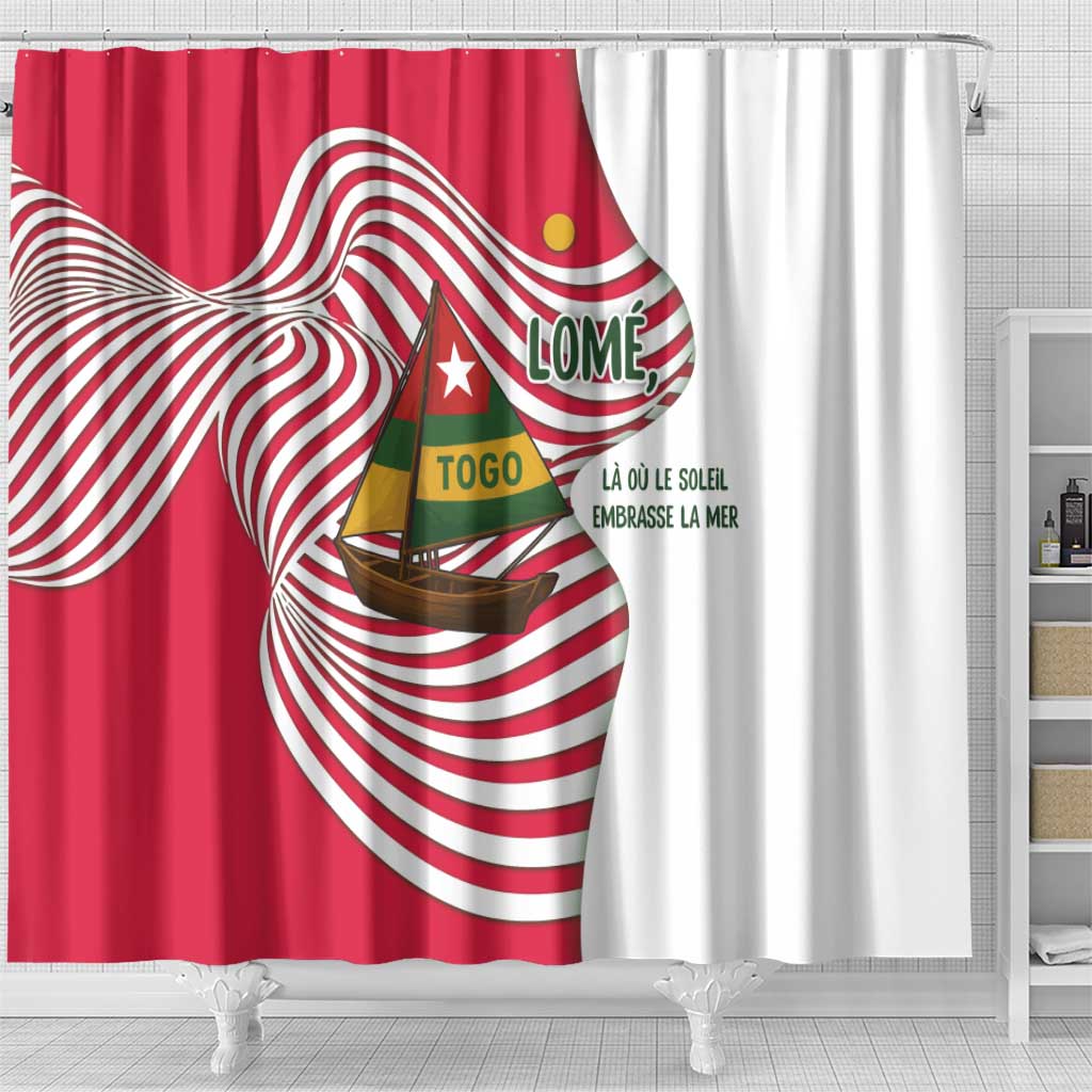 Lome Togo Shower Curtain with Sailboat and Sunset – Where the Sun Kisses the Sea