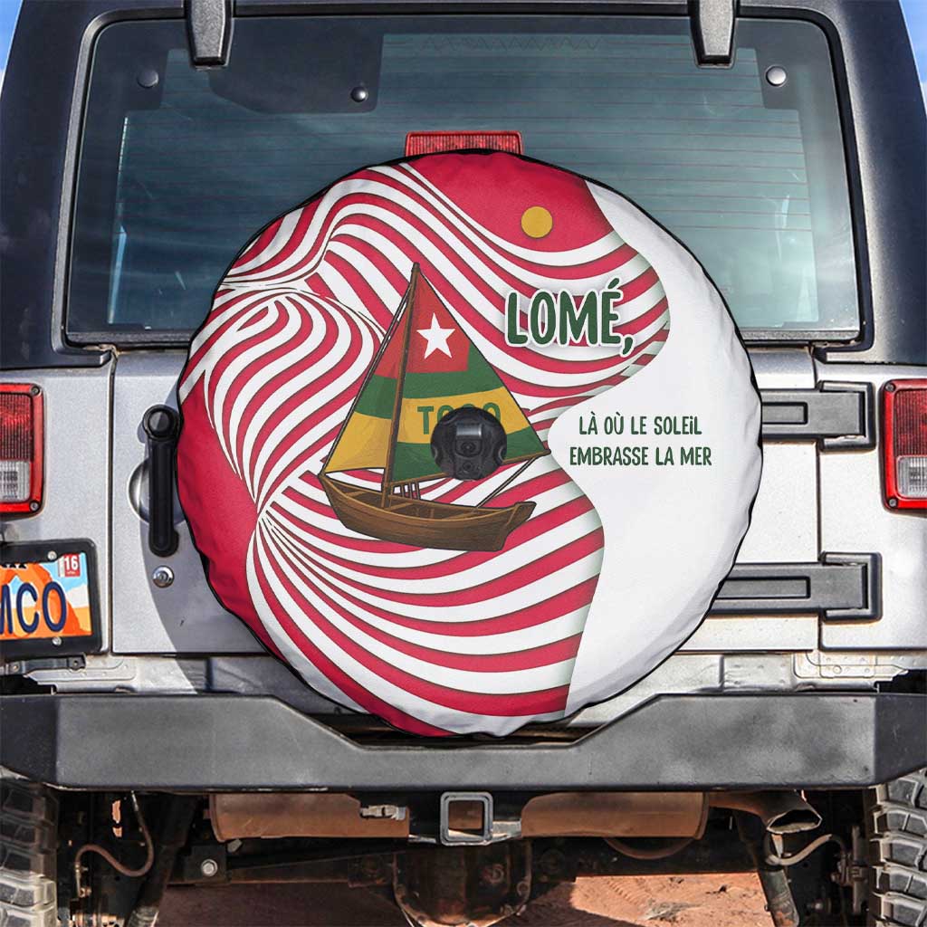 Lome Togo Spare Tire Cover with Sailboat and Sunset – Where the Sun Kisses the Sea