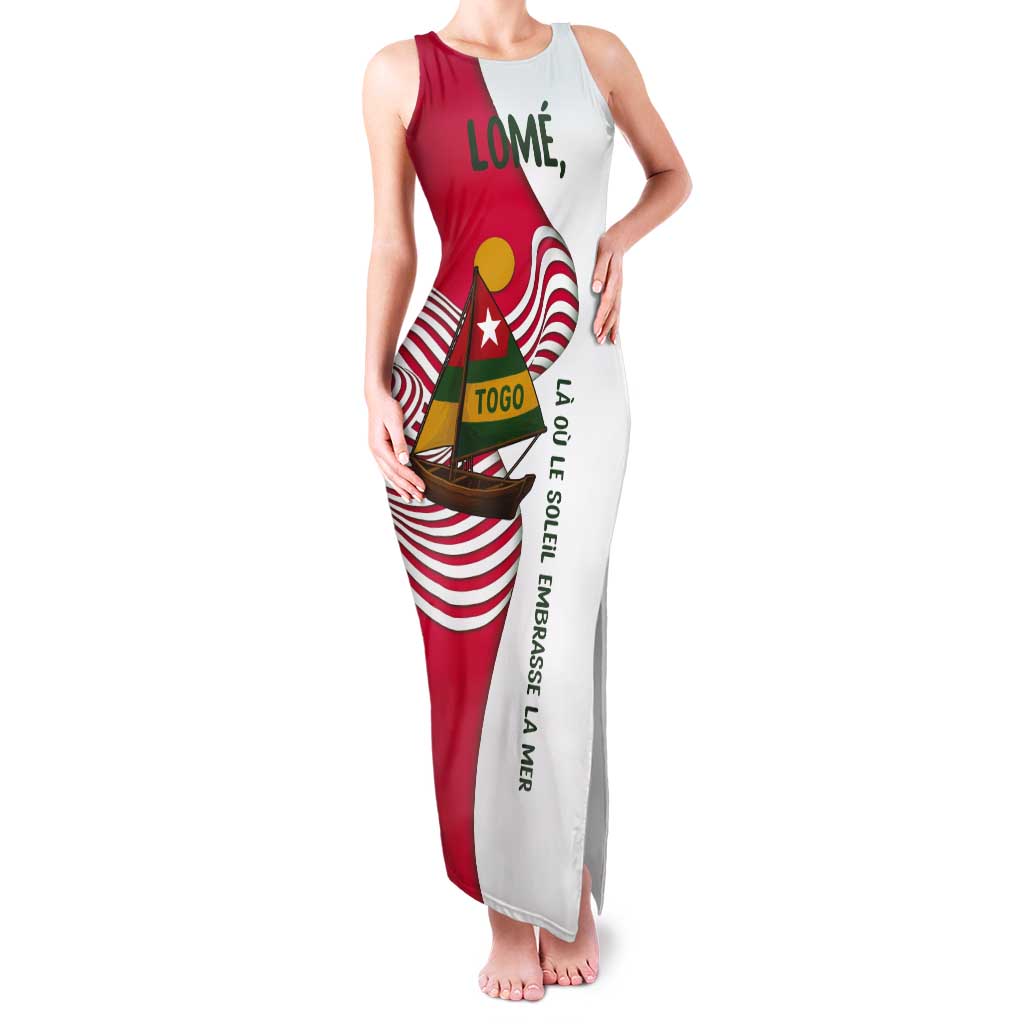 Lome Togo Tank Maxi Dress with Sailboat and Sunset – Where the Sun Kisses the Sea