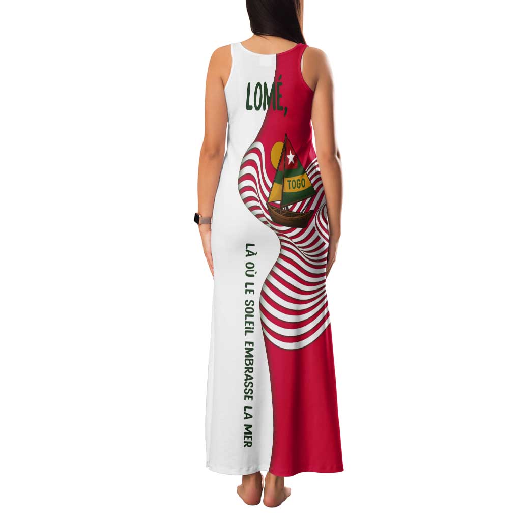 Lome Togo Tank Maxi Dress with Sailboat and Sunset – Where the Sun Kisses the Sea
