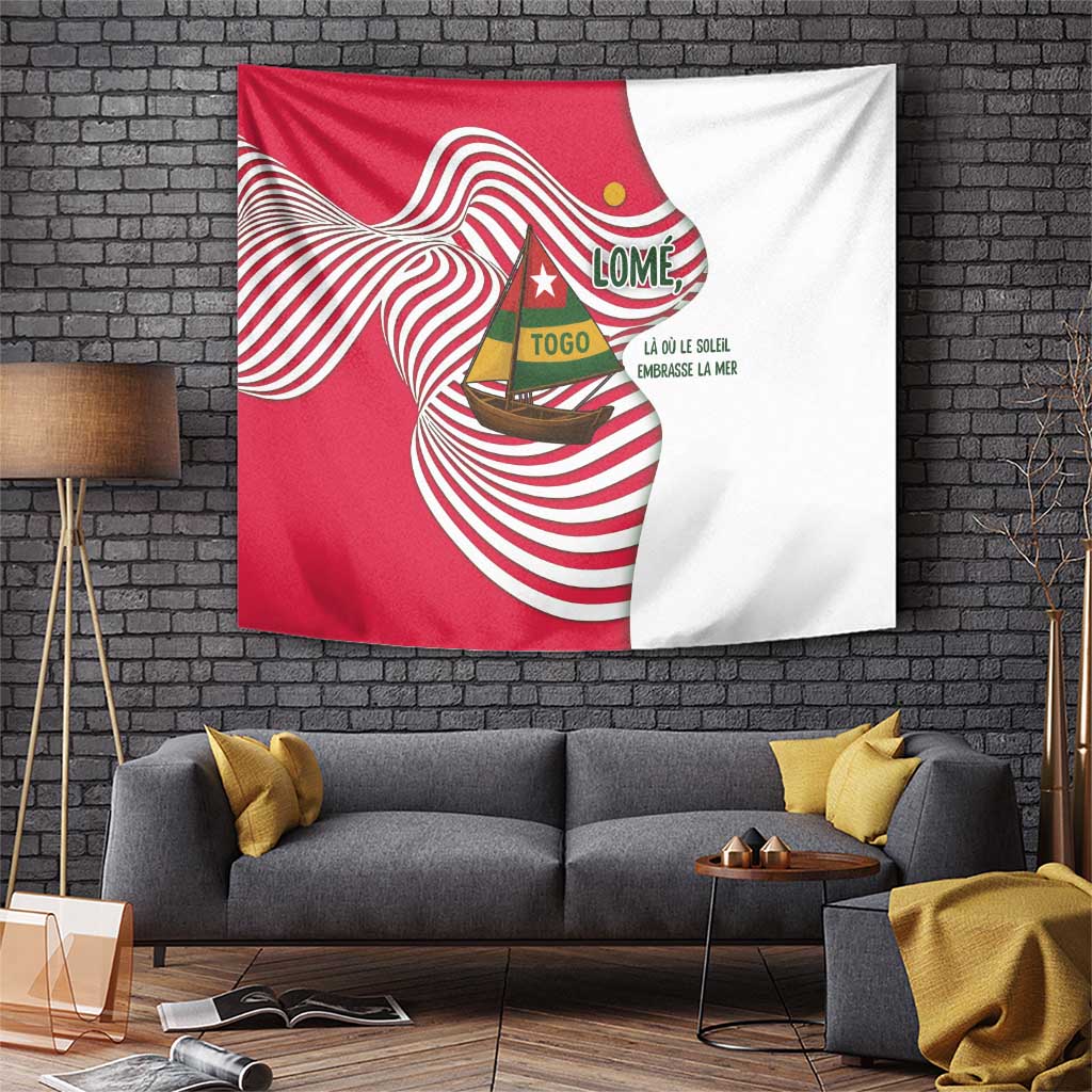 Lome Togo Tapestry with Sailboat and Sunset – Where the Sun Kisses the Sea