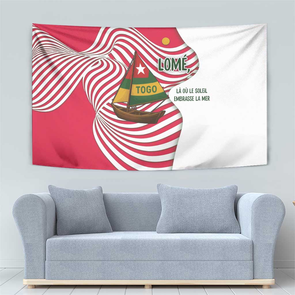 Lome Togo Tapestry with Sailboat and Sunset – Where the Sun Kisses the Sea