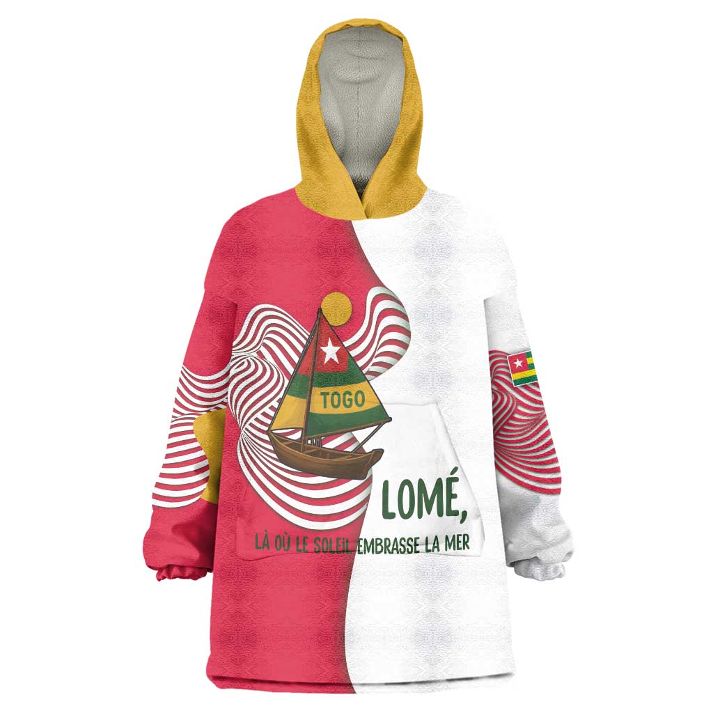 Lome Togo Wearable Blanket Hoodie with Sailboat and Sunset – Where the Sun Kisses the Sea