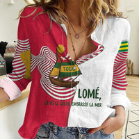 Lome Togo Women Casual Shirt with Sailboat and Sunset – Where the Sun Kisses the Sea