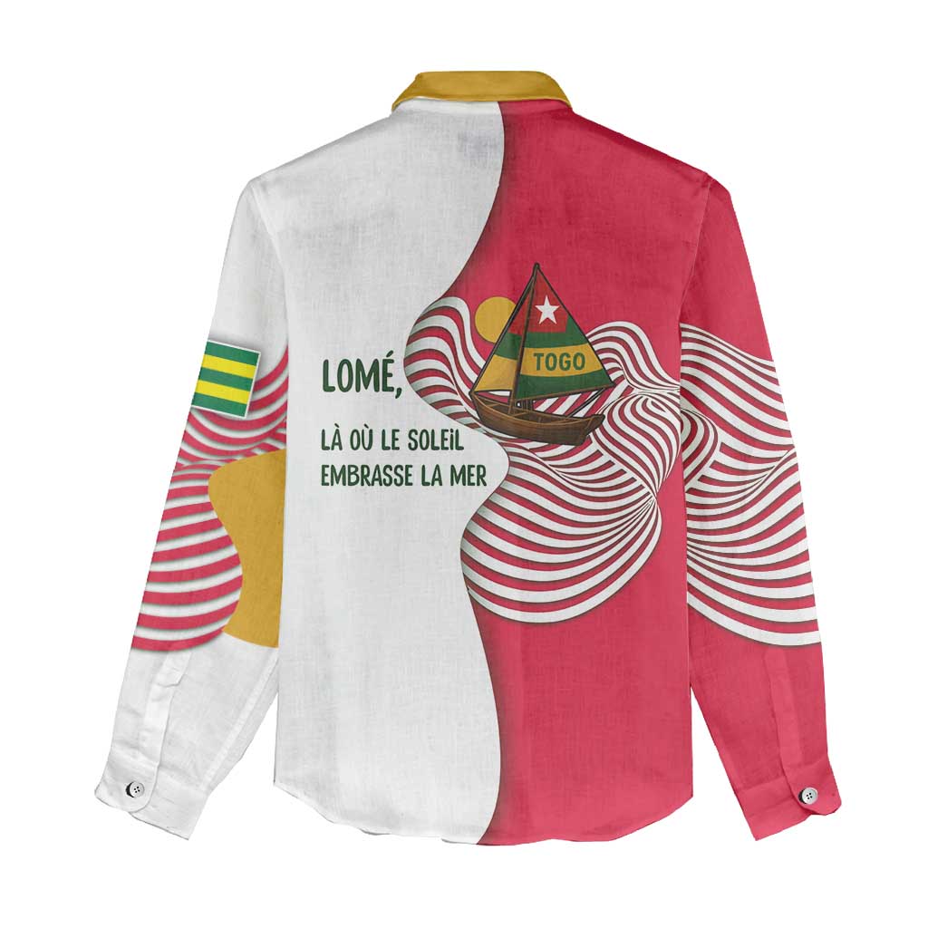 Lome Togo Women Casual Shirt with Sailboat and Sunset – Where the Sun Kisses the Sea