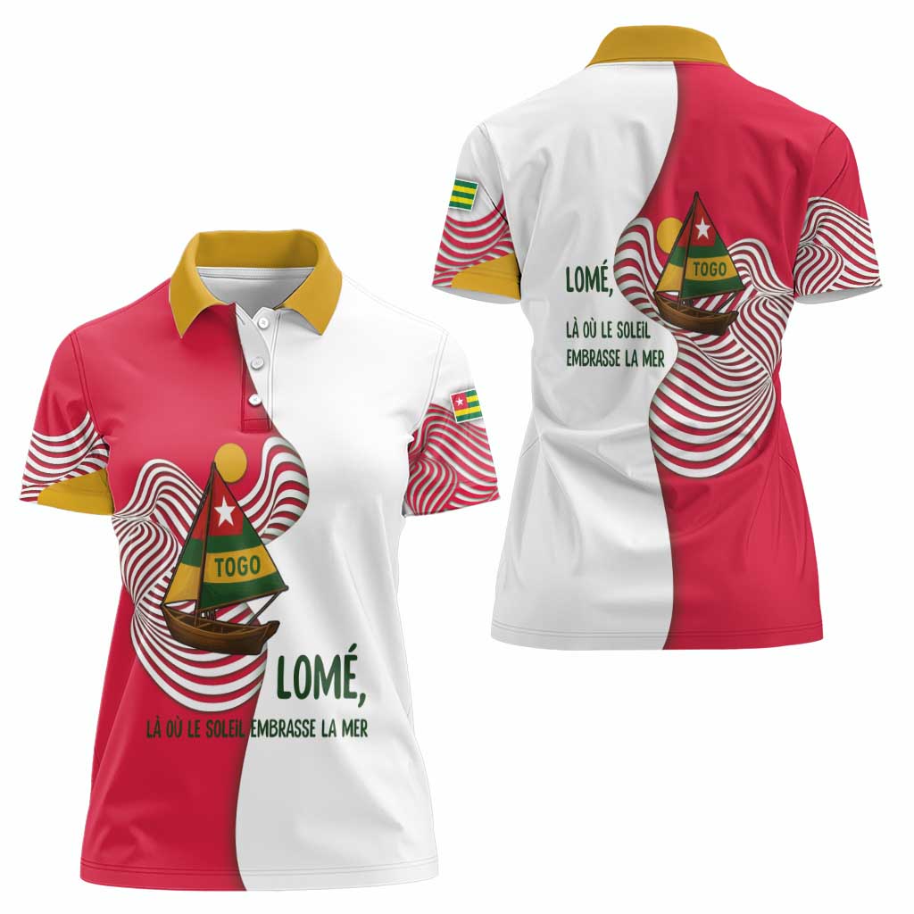 Lome Togo Women Polo Shirt with Sailboat and Sunset – Where the Sun Kisses the Sea