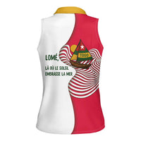 Lome Togo Women Sleeveless Polo Shirt with Sailboat and Sunset – Where the Sun Kisses the Sea