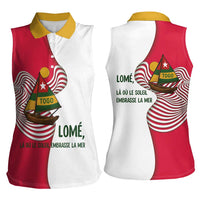 Lome Togo Women Sleeveless Polo Shirt with Sailboat and Sunset – Where the Sun Kisses the Sea