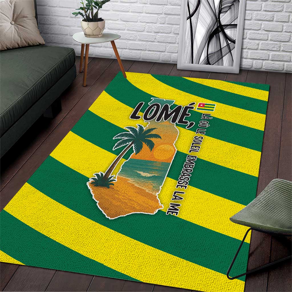 Lome Togo Sunset Area Rug with Palm Trees and Ocean Embrace Design