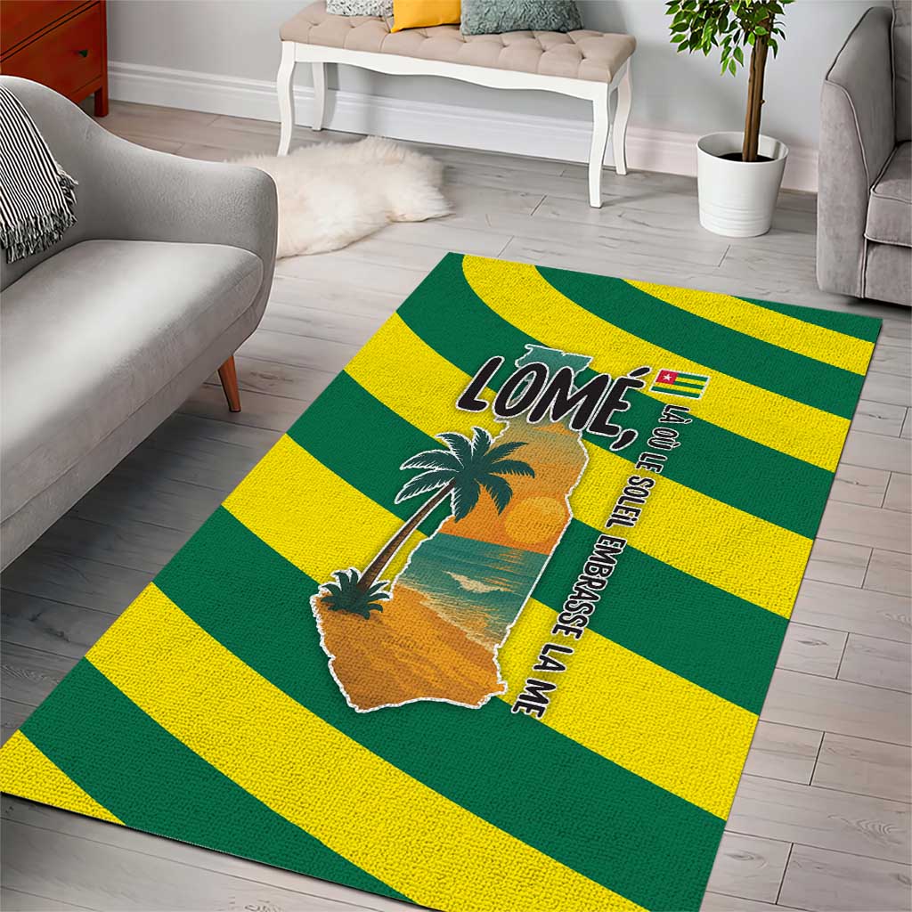Lome Togo Sunset Area Rug with Palm Trees and Ocean Embrace Design