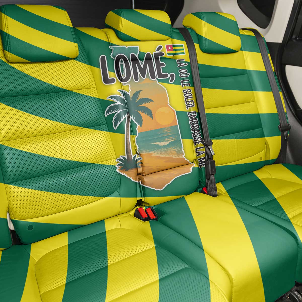 Lome Togo Sunset Back Car Seat Cover with Palm Trees and Ocean Embrace Design