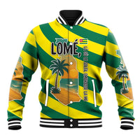 Lome Togo Sunset Baseball Jacket with Palm Trees and Ocean Embrace Design