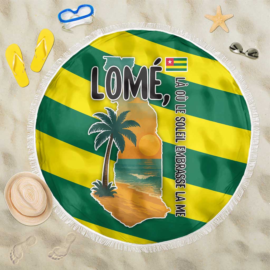 Lome Togo Sunset Beach Blanket with Palm Trees and Ocean Embrace Design