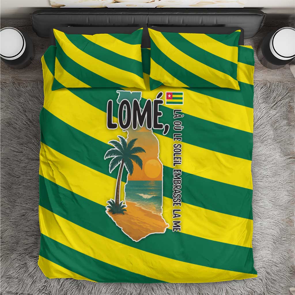 Lome Togo Sunset Bedding Set with Palm Trees and Ocean Embrace Design