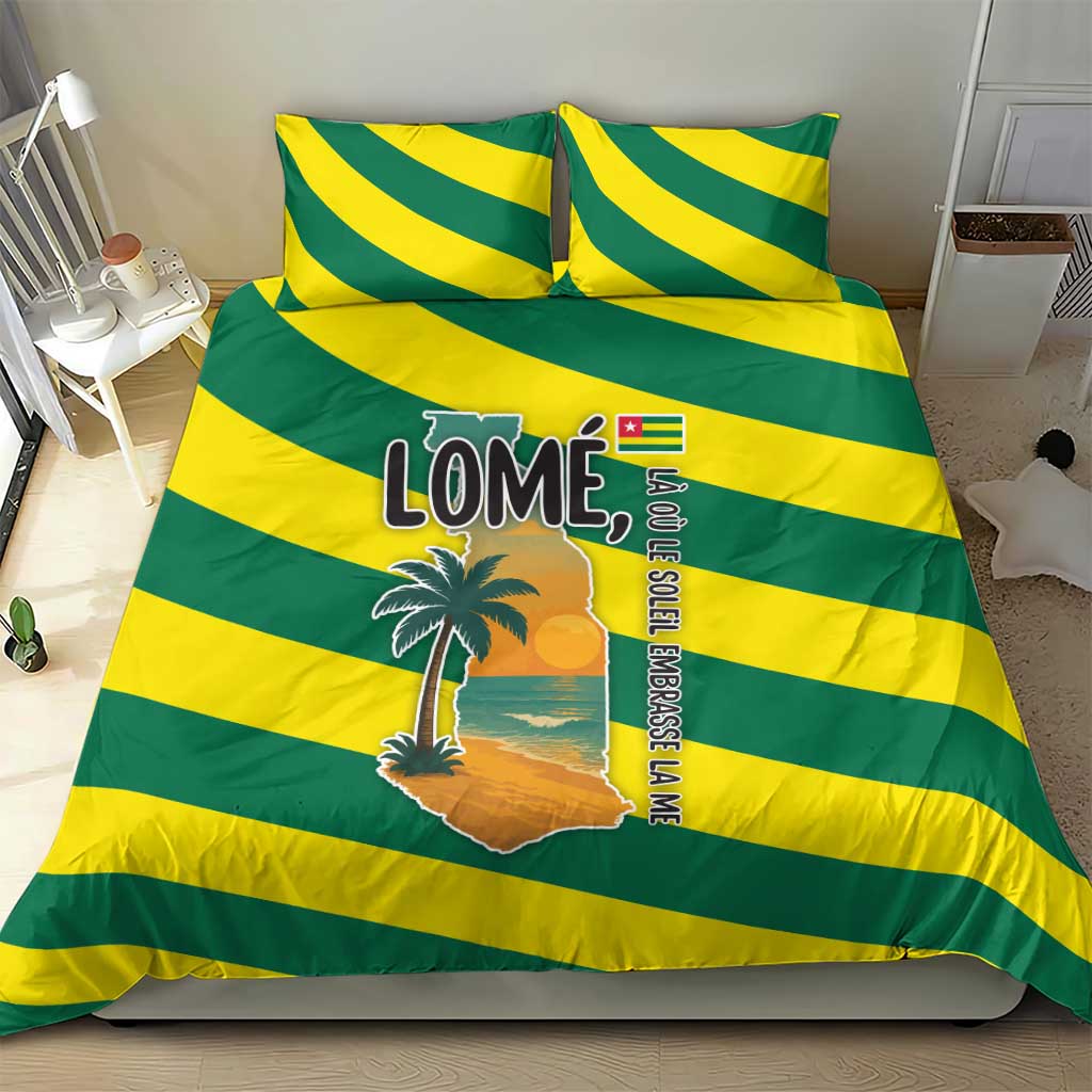 Lome Togo Sunset Bedding Set with Palm Trees and Ocean Embrace Design