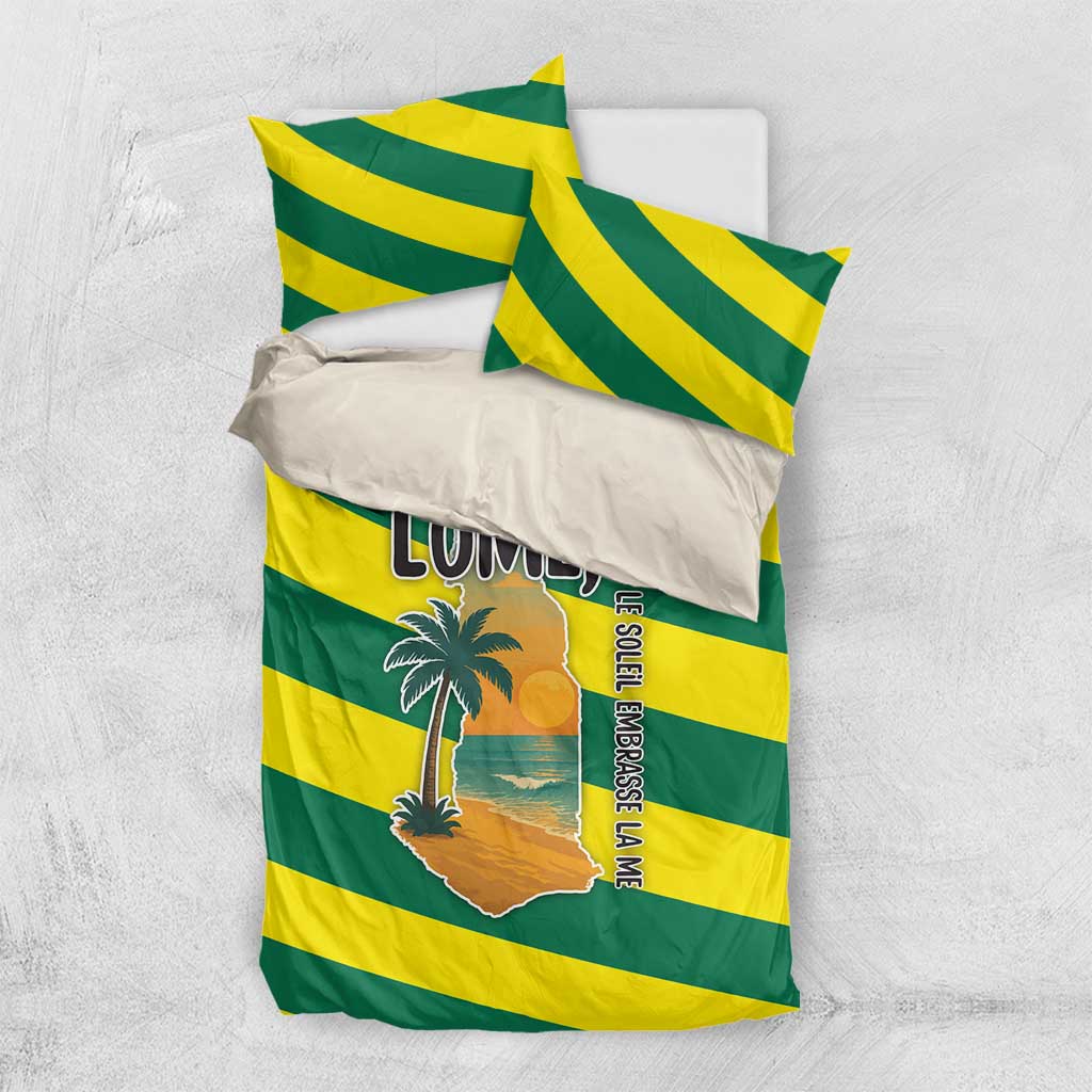 Lome Togo Sunset Bedding Set with Palm Trees and Ocean Embrace Design