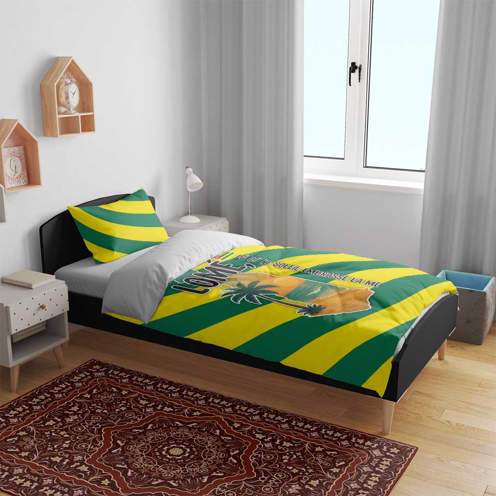 Lome Togo Sunset Bedding Set with Palm Trees and Ocean Embrace Design