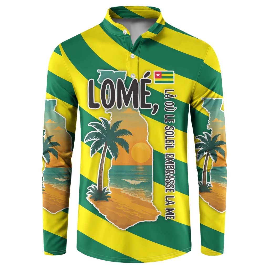 Lome Togo Sunset Button Sweatshirt with Palm Trees and Ocean Embrace Design