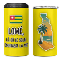 Lome Togo Sunset 4 in 1 Can Cooler Tumbler with Palm Trees and Ocean Embrace Design