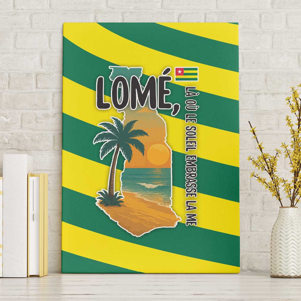 Lome Togo Sunset Canvas Wall Art with Palm Trees and Ocean Embrace Design