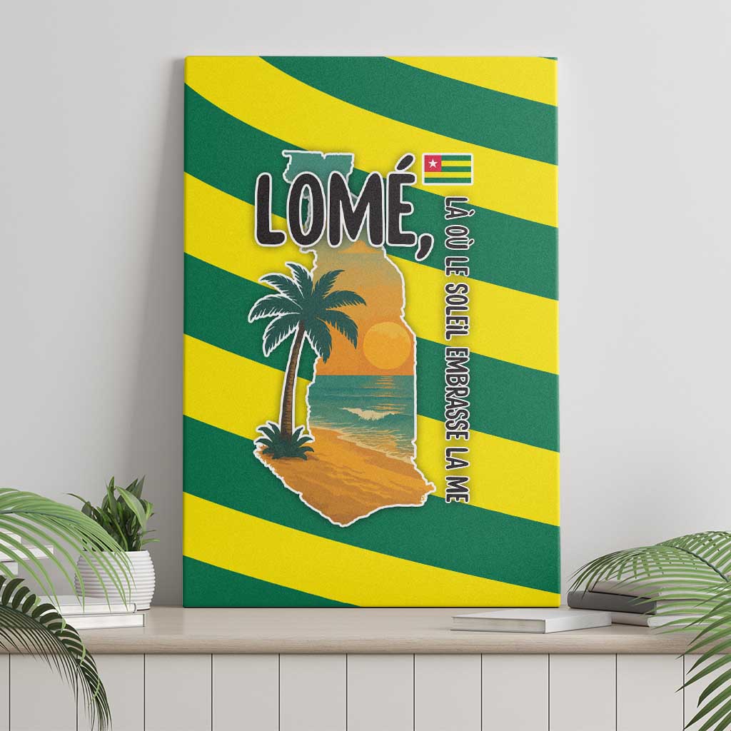 Lome Togo Sunset Canvas Wall Art with Palm Trees and Ocean Embrace Design