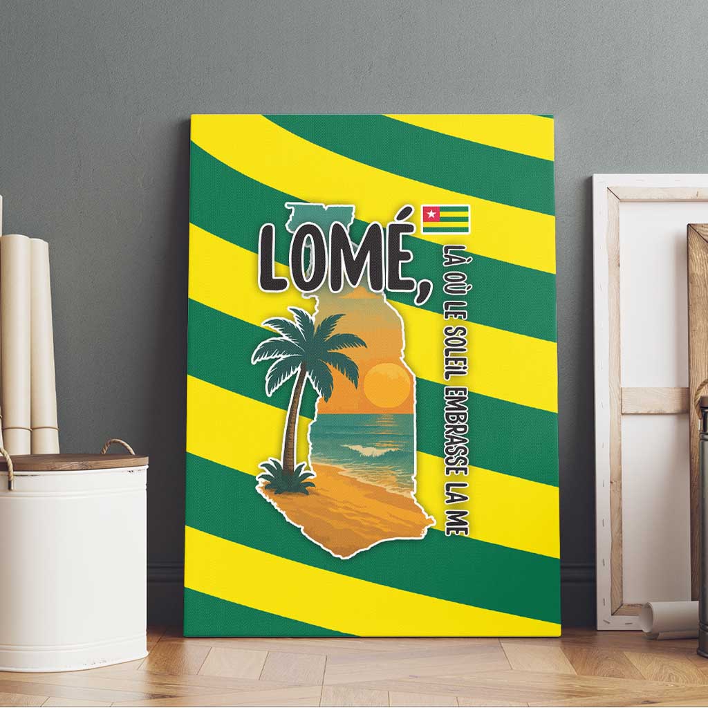 Lome Togo Sunset Canvas Wall Art with Palm Trees and Ocean Embrace Design