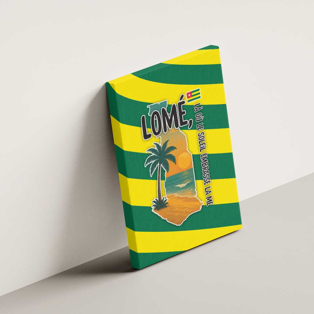 Lome Togo Sunset Canvas Wall Art with Palm Trees and Ocean Embrace Design