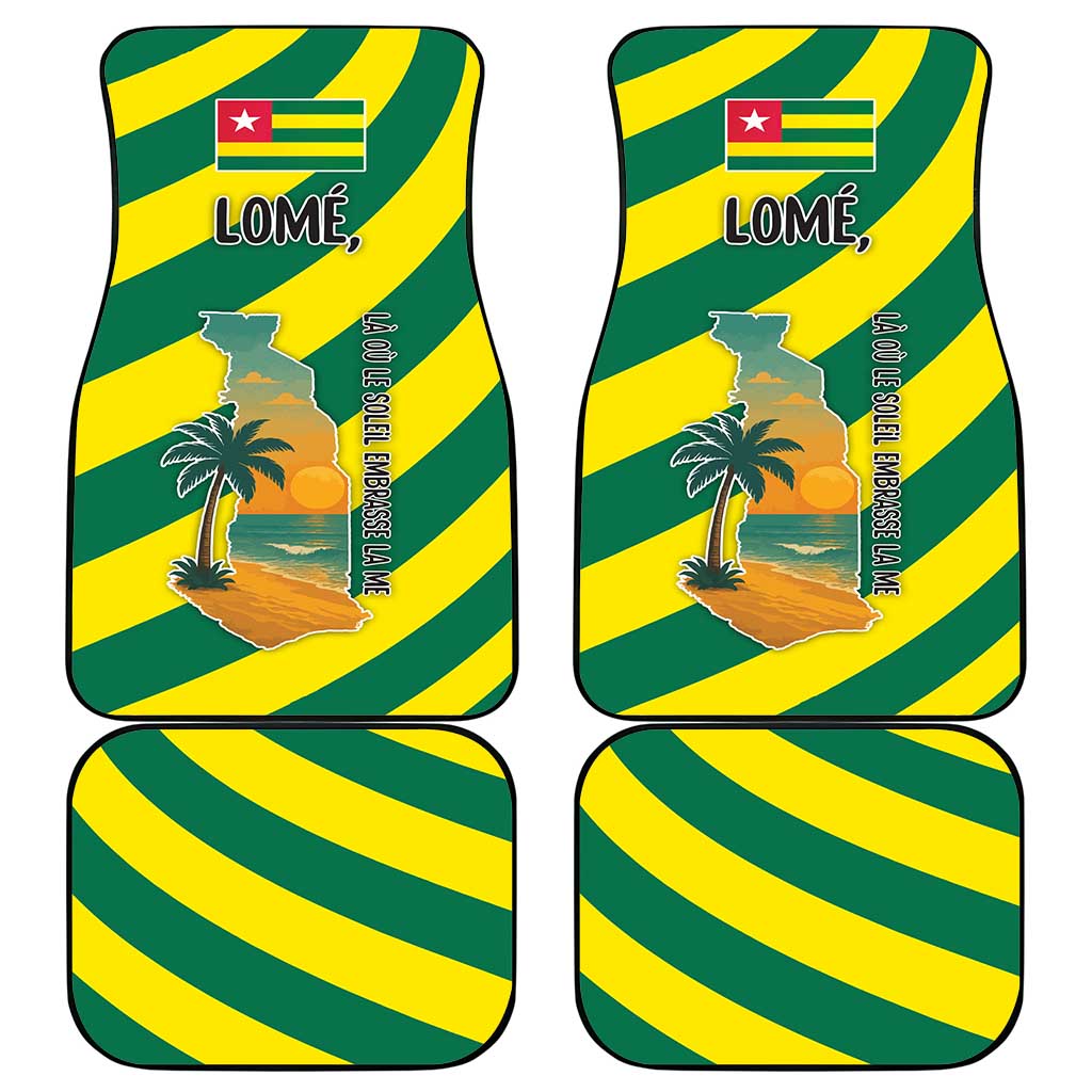 Lome Togo Sunset Car Mats with Palm Trees and Ocean Embrace Design