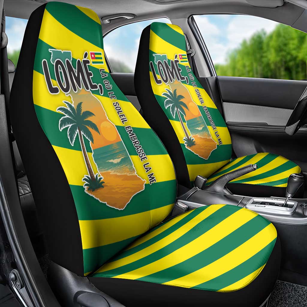 Lome Togo Sunset Car Seat Cover with Palm Trees and Ocean Embrace Design