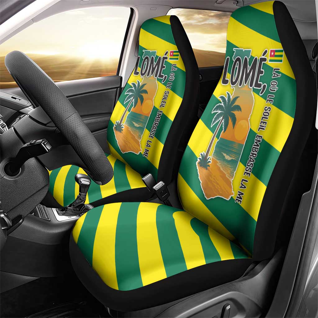Lome Togo Sunset Car Seat Cover with Palm Trees and Ocean Embrace Design