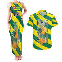 Lome Togo Sunset Couples Matching Tank Maxi Dress and Hawaiian Shirt with Palm Trees and Ocean Embrace Design
