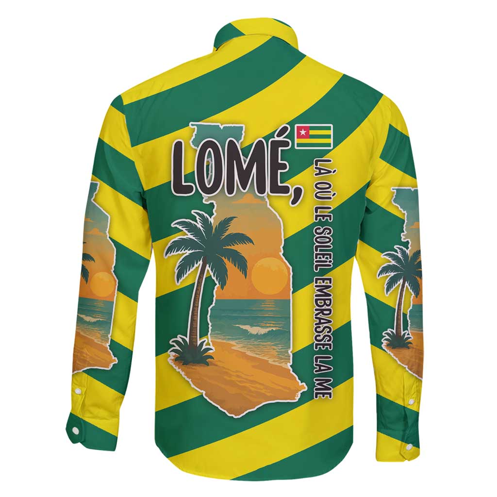 Lome Togo Sunset Family Matching Long Sleeve Bodycon Dress and Hawaiian Shirt with Palm Trees and Ocean Embrace Design
