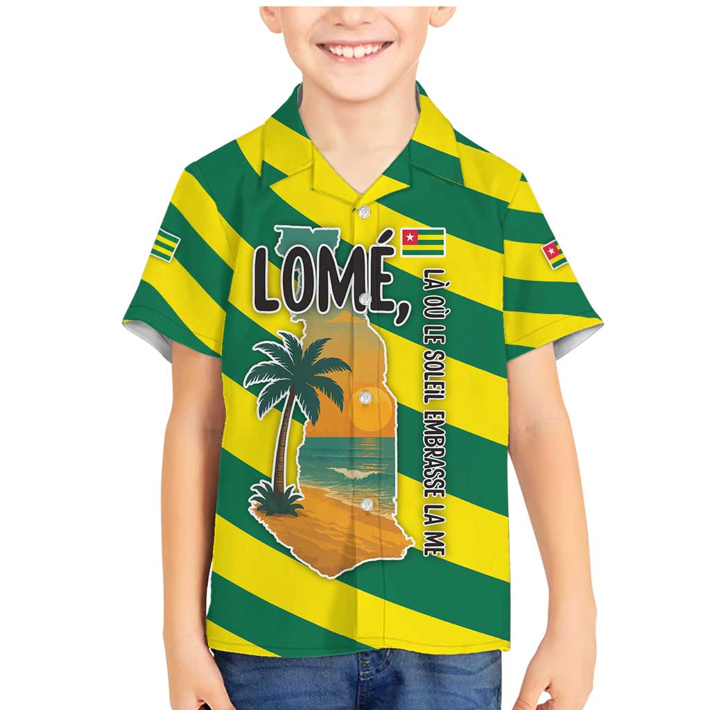 Lome Togo Sunset Family Matching Mermaid Dress and Hawaiian Shirt with Palm Trees and Ocean Embrace Design