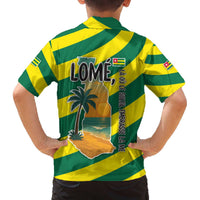 Lome Togo Sunset Family Matching Off The Shoulder Long Sleeve Dress and Hawaiian Shirt with Palm Trees and Ocean Embrace Design
