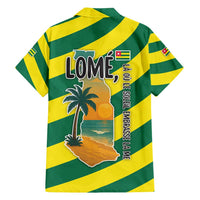 Lome Togo Sunset Family Matching Off Shoulder Maxi Dress and Hawaiian Shirt with Palm Trees and Ocean Embrace Design