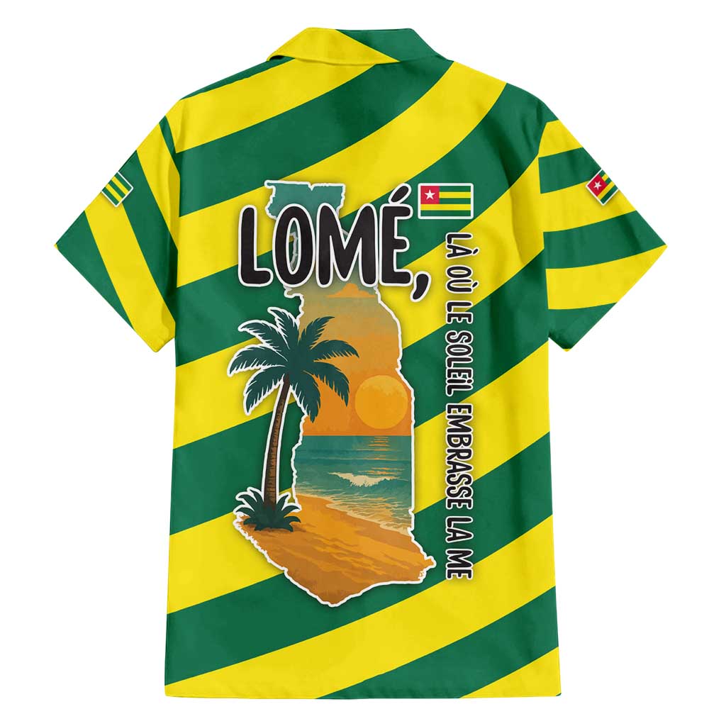 Lome Togo Sunset Family Matching Off Shoulder Short Dress and Hawaiian Shirt with Palm Trees and Ocean Embrace Design