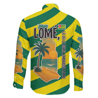 Lome Togo Sunset Family Matching Off Shoulder Short Dress and Hawaiian Shirt with Palm Trees and Ocean Embrace Design