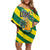 Lome Togo Sunset Family Matching Off Shoulder Short Dress and Hawaiian Shirt with Palm Trees and Ocean Embrace Design