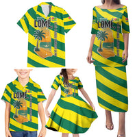 Lome Togo Sunset Family Matching Puletasi and Hawaiian Shirt with Palm Trees and Ocean Embrace Design