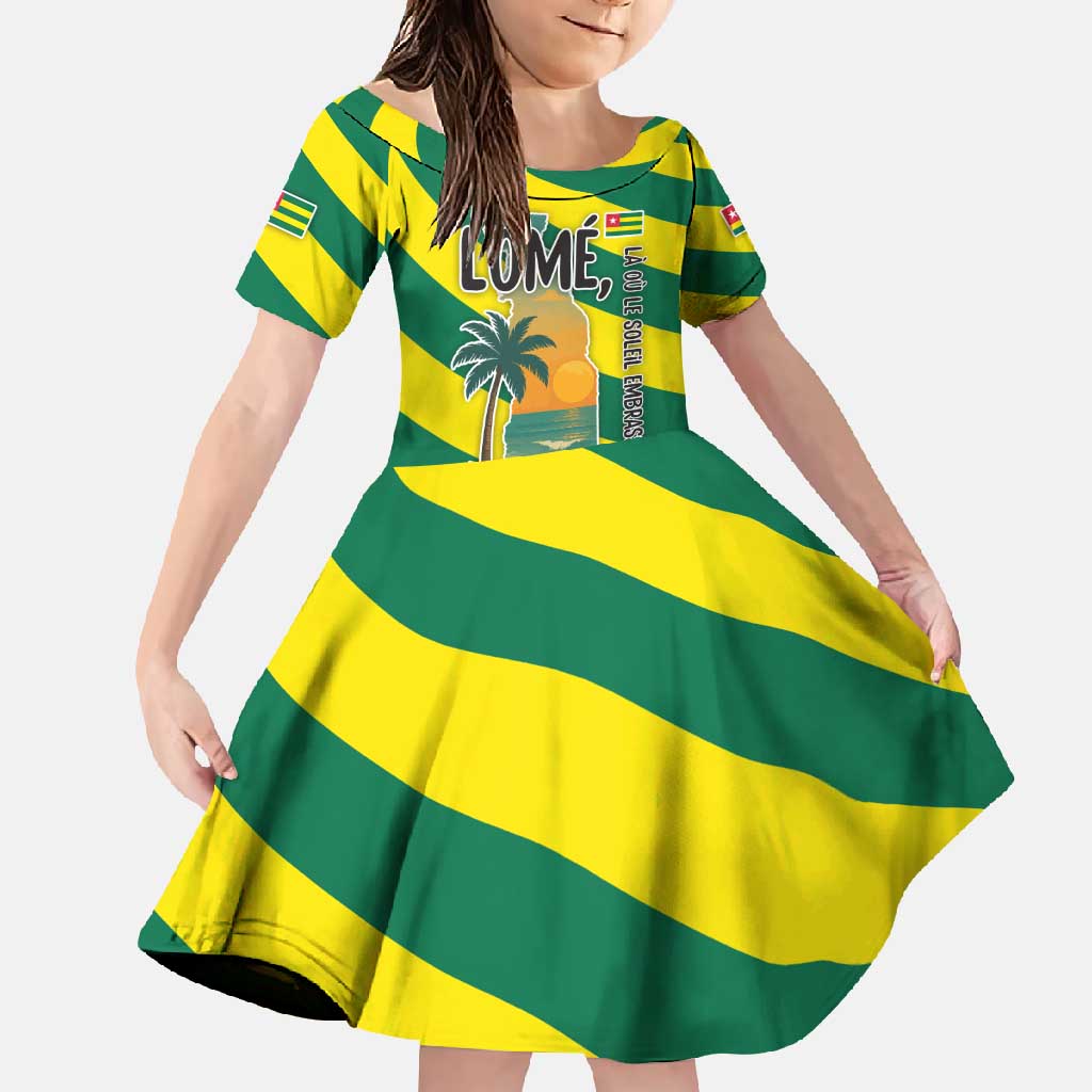 Lome Togo Sunset Family Matching Short Sleeve Bodycon Dress and Hawaiian Shirt with Palm Trees and Ocean Embrace Design