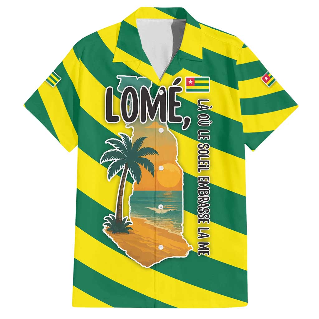 Lome Togo Sunset Family Matching Summer Maxi Dress and Hawaiian Shirt with Palm Trees and Ocean Embrace Design